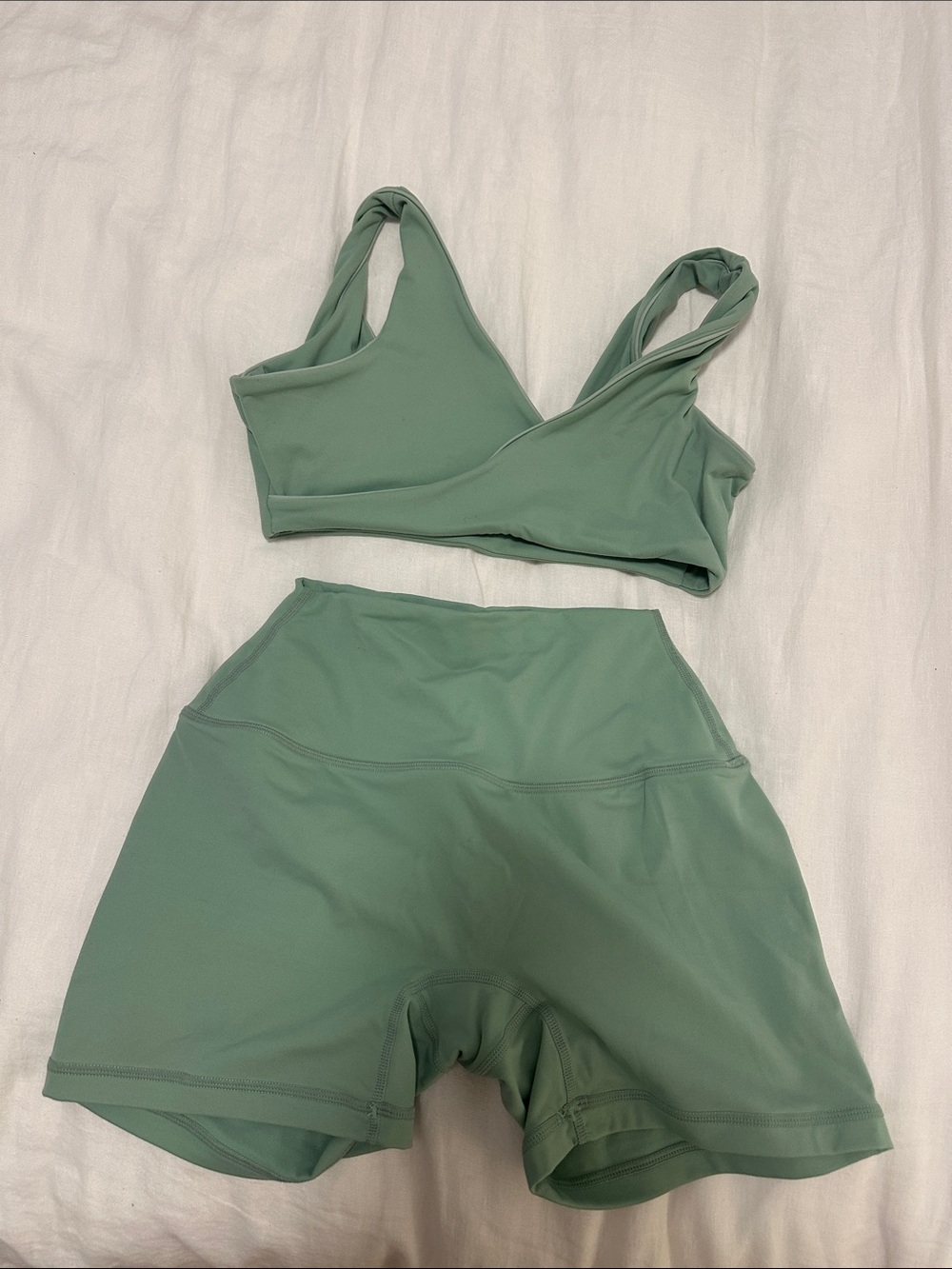 SET ACTIVE Sage Green Shorts & Sports Bra Set
